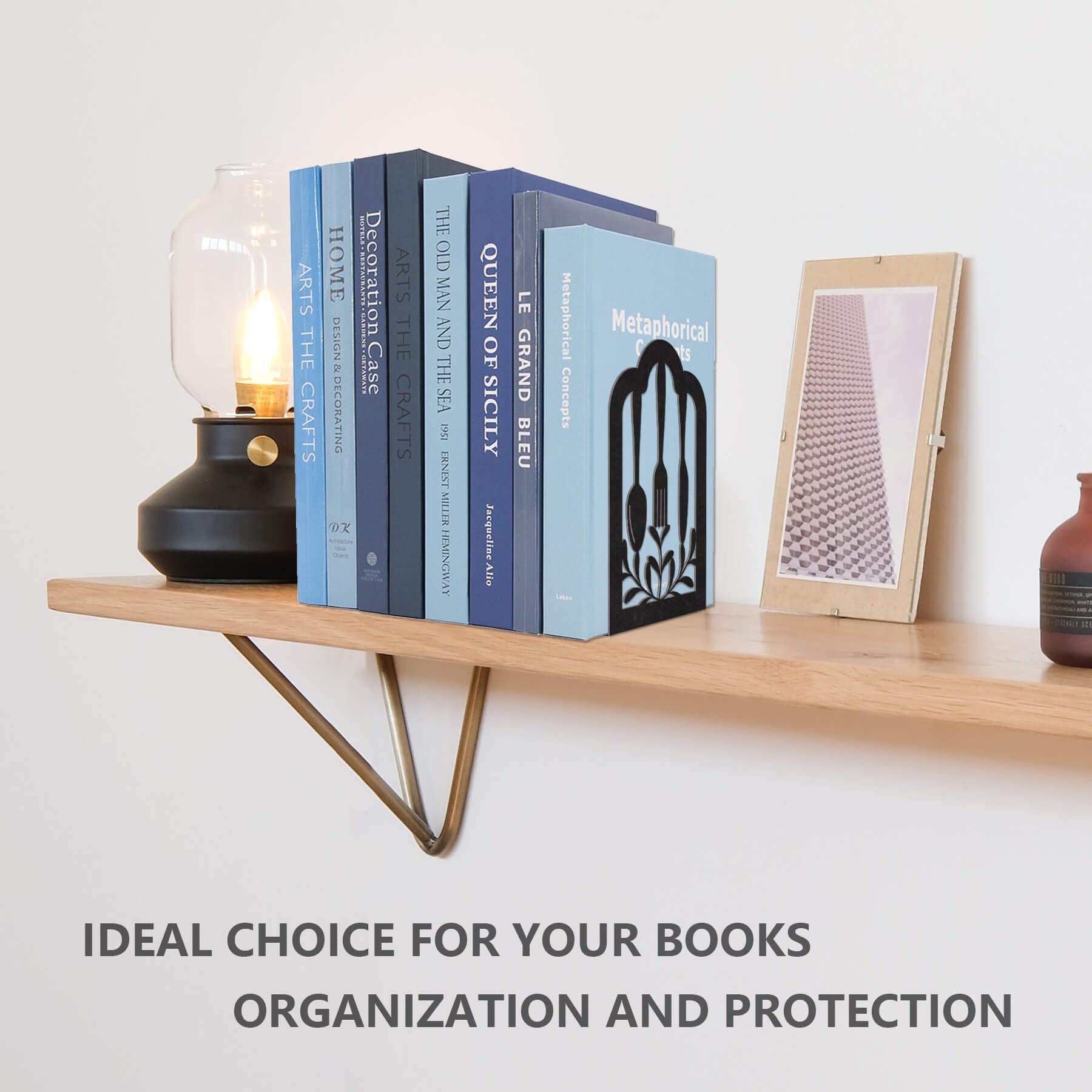 Buchstützen, Metall-Buchstütze, Buchstütze, dekorative, schwere Buchstützen für Regale, dekorative Buchstützen für schwere Bücher, Kochliebhaber, Geschenke | Dekorative Buchstützen für schwere Bücher, rutschfester schwarzer Buchhalter für Einweihungsfeier