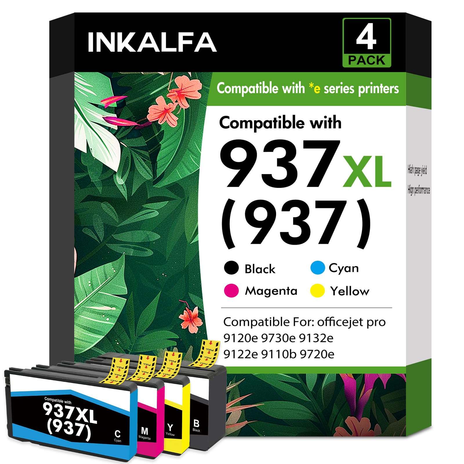 937XL 937 Duckerpatronen Multipack XL 9120e Kompatibel für HP 937 Duckerpatronen für HP937 937e für HP OfficeJet Pro 9135e 9125e 9130b 9730e 9720e 9132e 9122e Patronen (Schwarz Cyan Magenta Gelb)