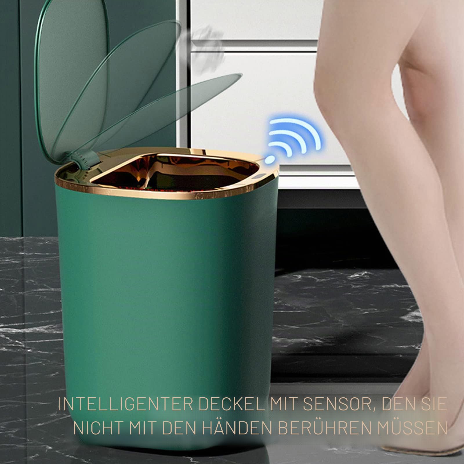 Sensor Müll-Eimer, Automatik Mülleimer mit Smart Sensor, 12L Berührungslos Intelligenter Mülleimer für Küche, Bio-Abfall, Restmüll (Black)