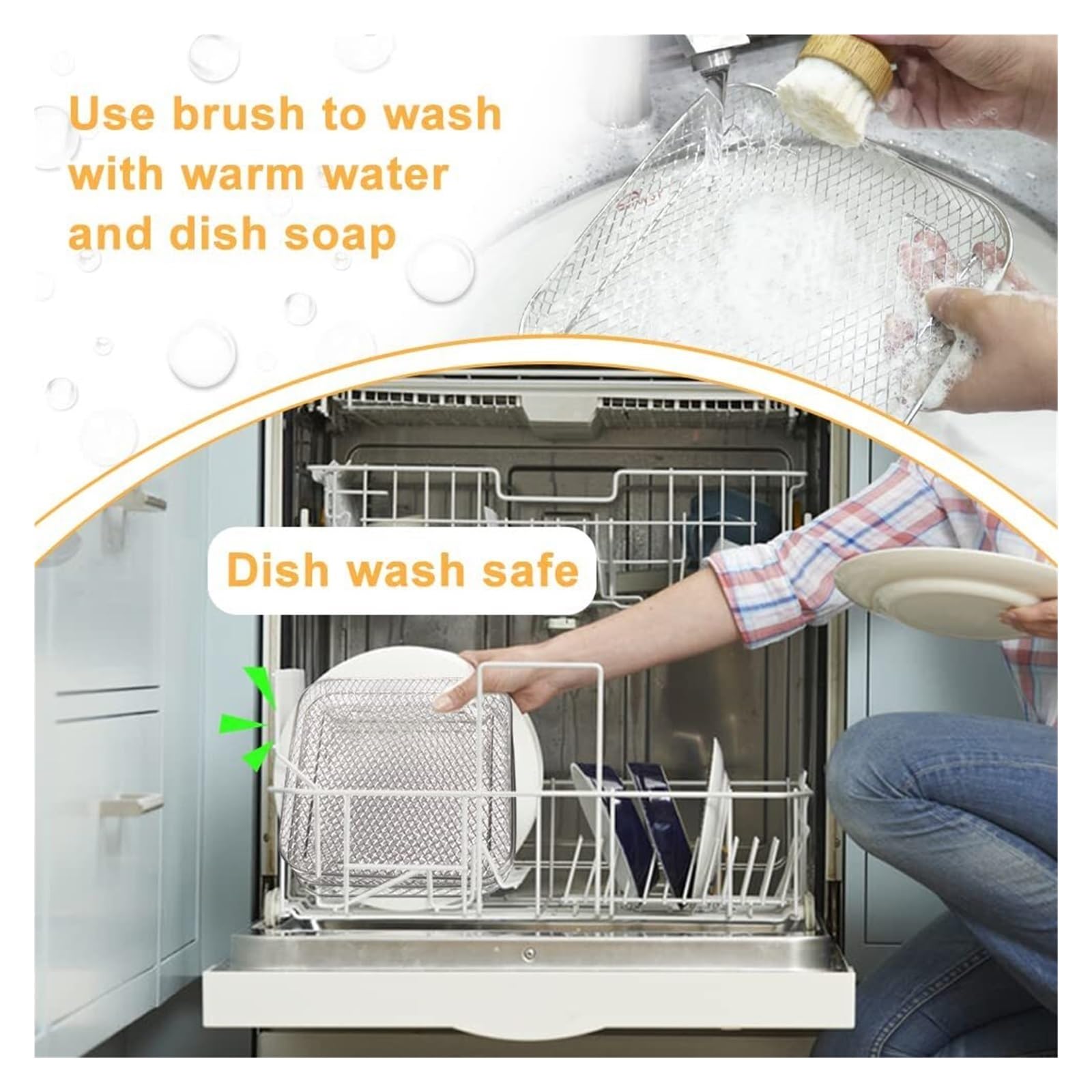 Griglia impilabile for friggitrice ad aria a 3 strati, in acciaio inossidabile, for la casa, compatibile con forni da cucina, vaporiere e cuocitori(Square)