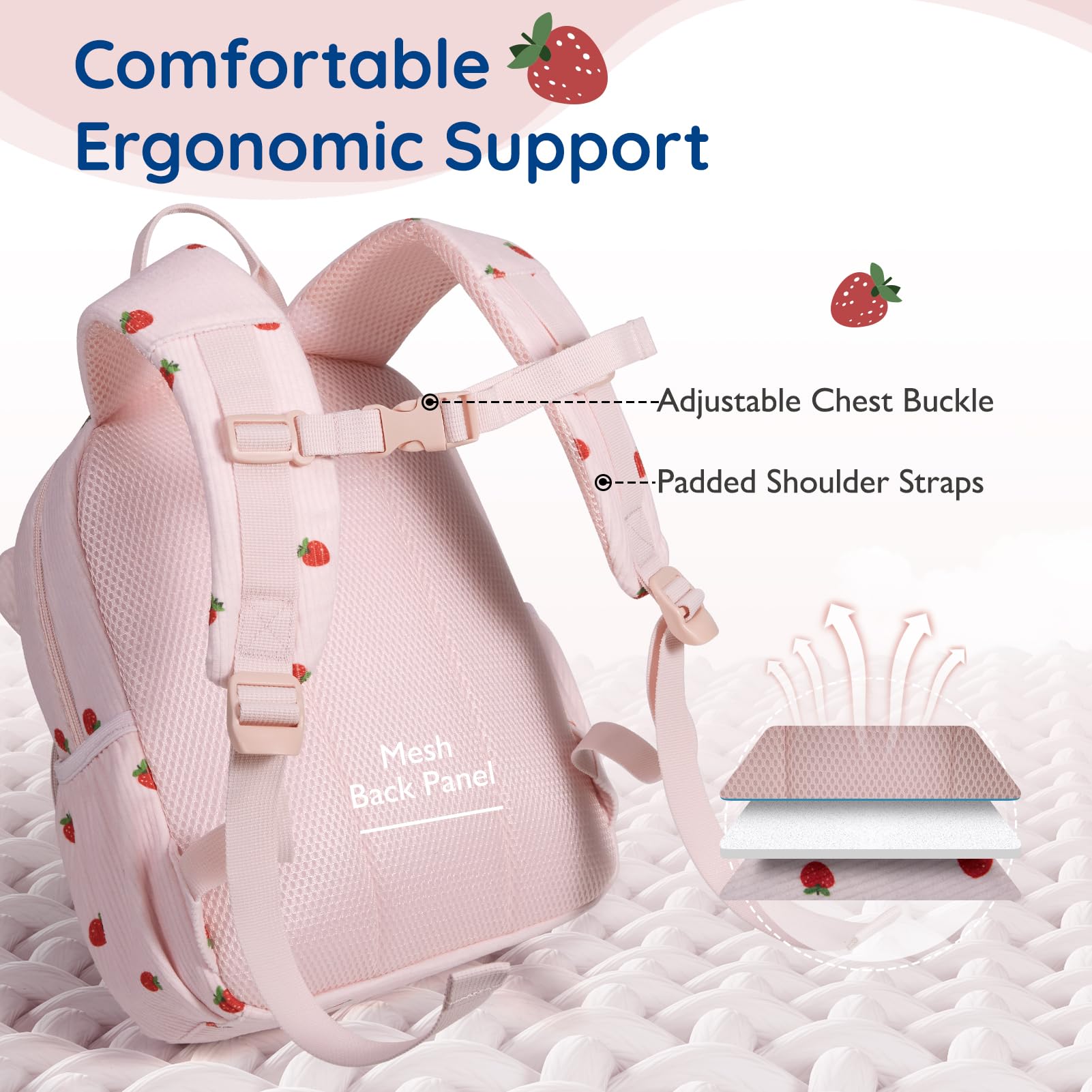 mommore Corduroy Toddler Backpack for Girls 2-4, Kids Backpack with Lunch Box, 13" H Preschool Kindergarten Backpacks for Girls - Strawberry - 5