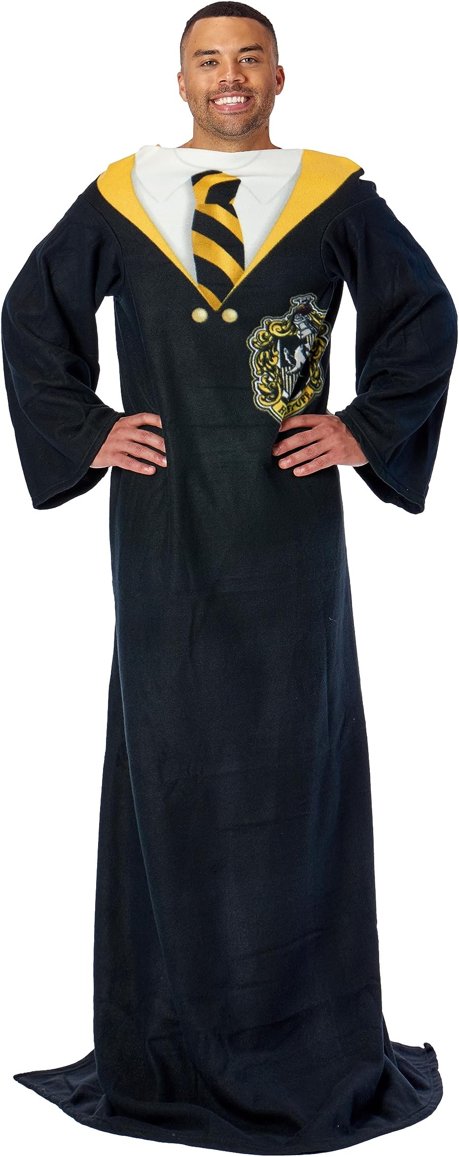 Northwest Hufflepuff Hogwarts Uniform Throw Blanket with Sleeves, 48 x 71 Inches, Harry Potter
