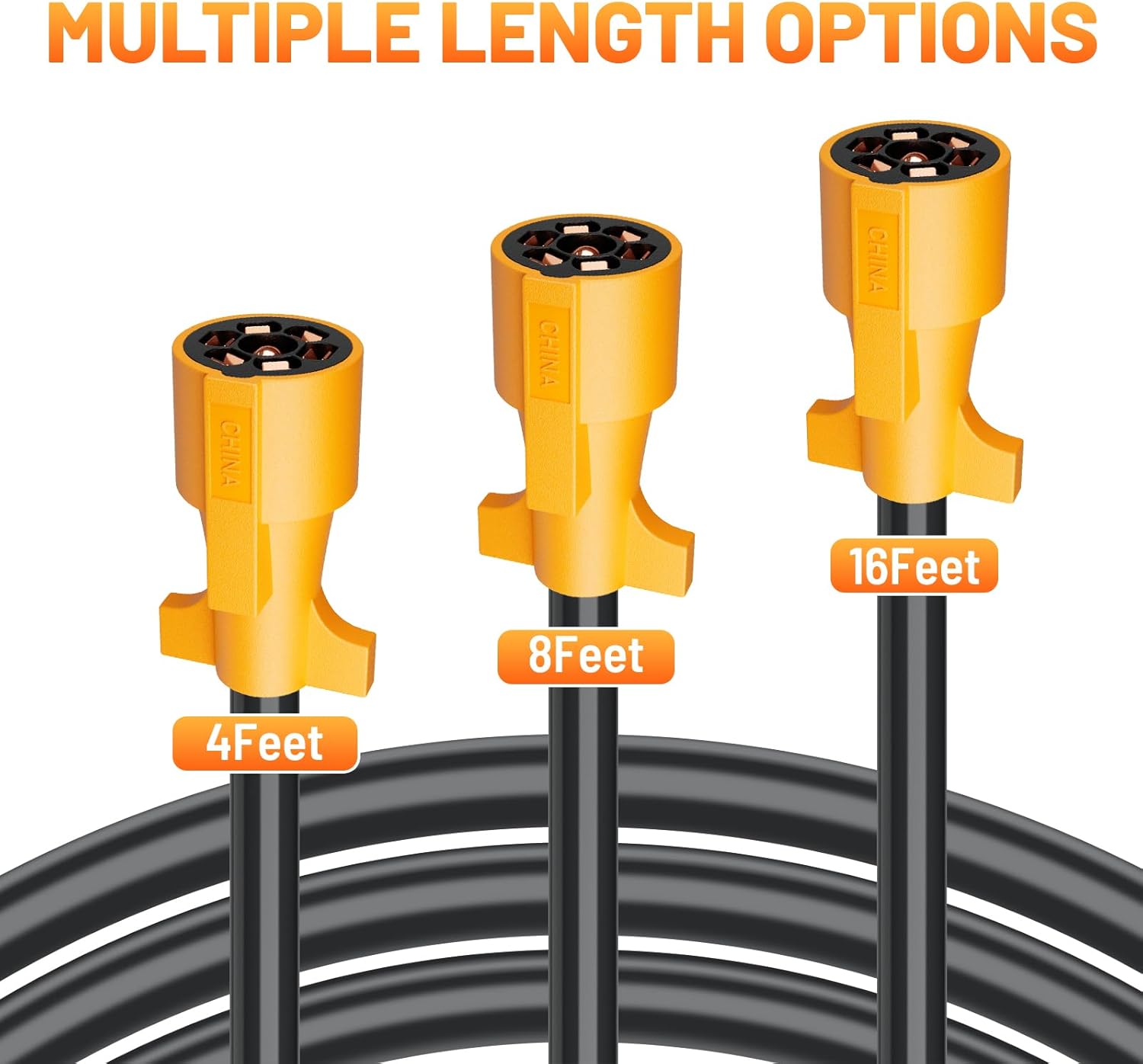 MECMO 4ft Replacement 7-Pin RV Blade Trailer Wiring Harness Plug Heavy Duty Pre-Wired 7-Way RV Trailer End Connector 4 Feet Cable 7 Prong Molded Trailer Light Pigtail Cord 10-14AWG Thick Copper Wire