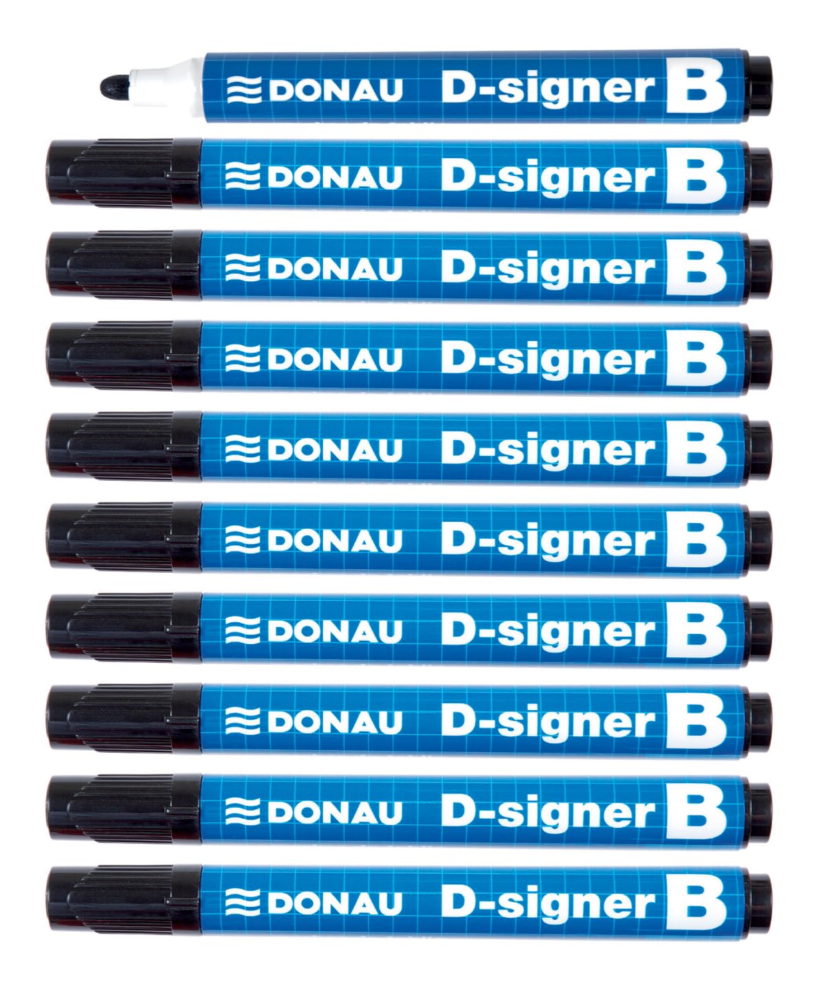 DONAU D-Signer B marker do tablic suchościeralnych, 10 sztuk, czarny, okrągła końcówka 2-4 mm, odporne na suszenie – do 72 godzin bez nasadki/nietoksyczny tusz
