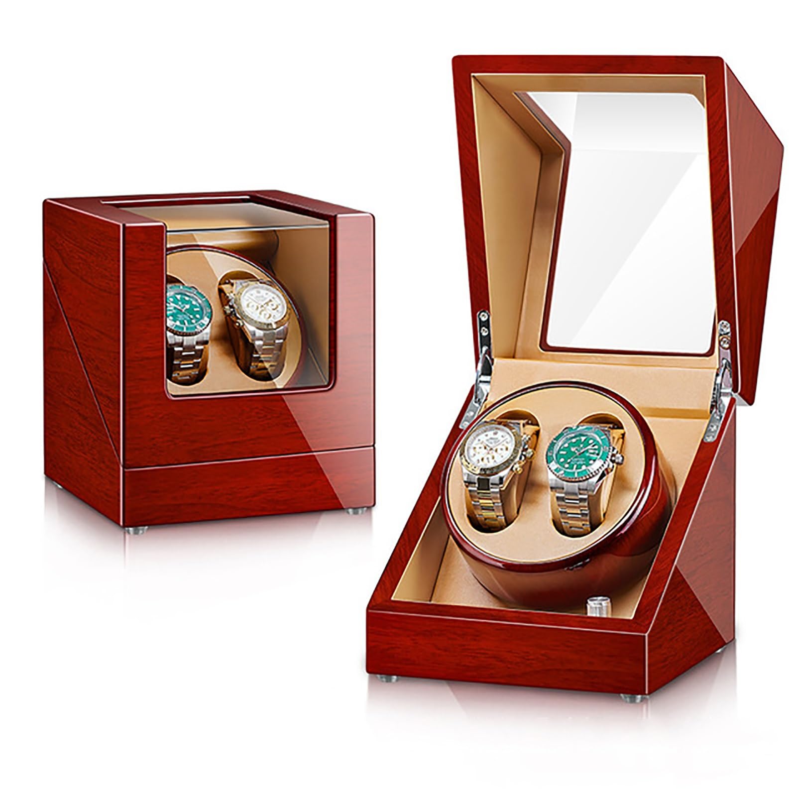 MYUYEE Double Watch Winder For 2 Watches Self-Winding Mechanical Watch Storage Display Case Wooden Automatic Wristwatch Winding Rotating Watches Box With Quiet Motor (F)