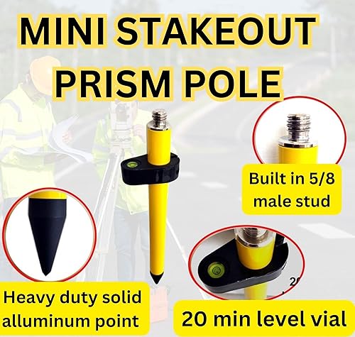 Miniatura 3 de Mini varilla de replanteo de mano | Mini postes de prisma de mano - Accesorios de poste de prisma de levantamiento roscado compatibles con