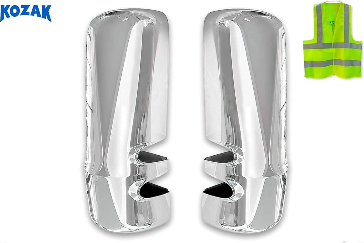 KOZAK Door Mirror Covers Chrome Set (Left Driver & Right Passenger Side) Compatible with Kenworth T680 2022+ Next Gen, Includes Logo and Reflective Vest