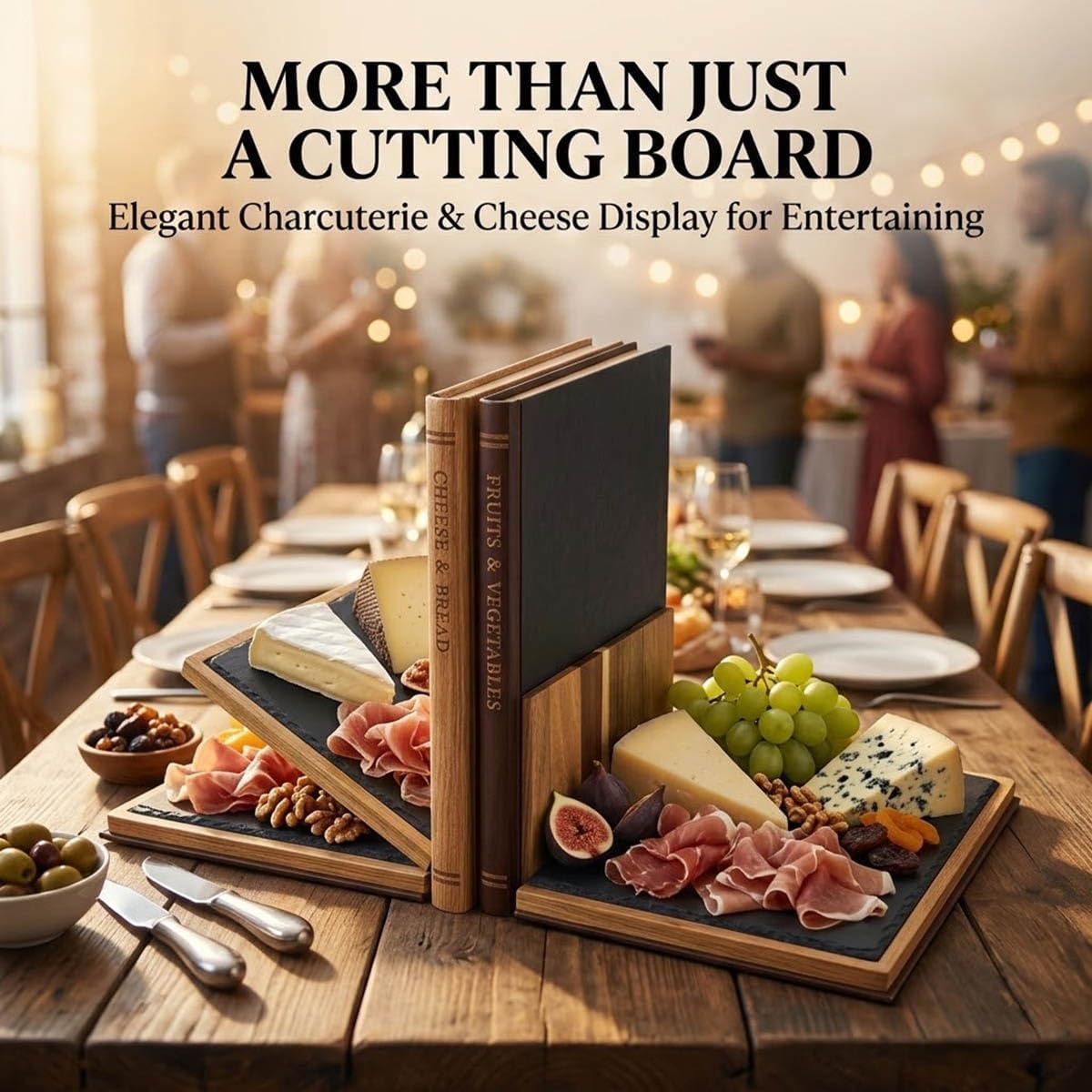 Wood Cutting Board, Durable Acacia Wood Cutting Boards Set of 3 for Kitchen 12.99" L x 9" W Butcher Block for Meat, Vegetables, Fruit, Books Book Cutting Board Set Looks like Books