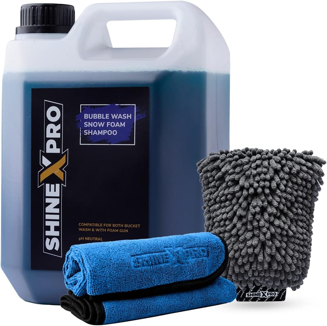 ShineXPro 2.7 Ltr Foam Car Wash Shampoo With 2Pcs 400GSM Microfiber Cloth & Wash Mitt - Thick Foam With Shine Enhancing Formula