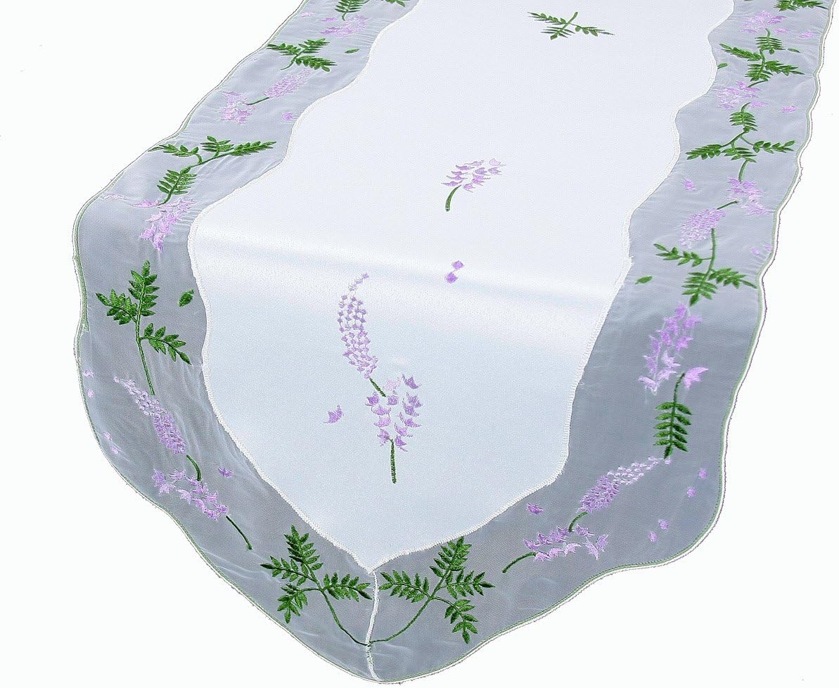 Lavender Embroidered Table Runner, 15-Inch by 72-Inch