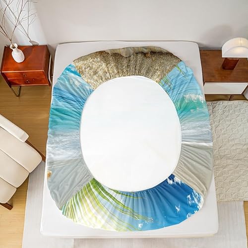 Miniatura 6 de Erosebridal - Juego de sábanas con temática de playa de color azul océano con estampado de conchas y estrellas de mar para niños, adolescentes y