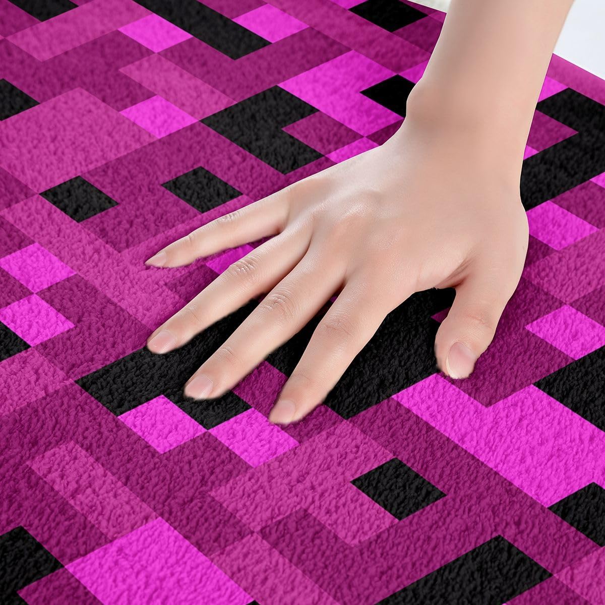 Pixelated Lattice Kids Bath Mat,Video Games Check Gamepad Mats Rugs,Girls Boys Room Decor,Geometric Grid Modern Abstract Bathroom Carpets,Fuchsia Bath Rug,Absorbent Floor Mats,16Wx24L Inches image 2