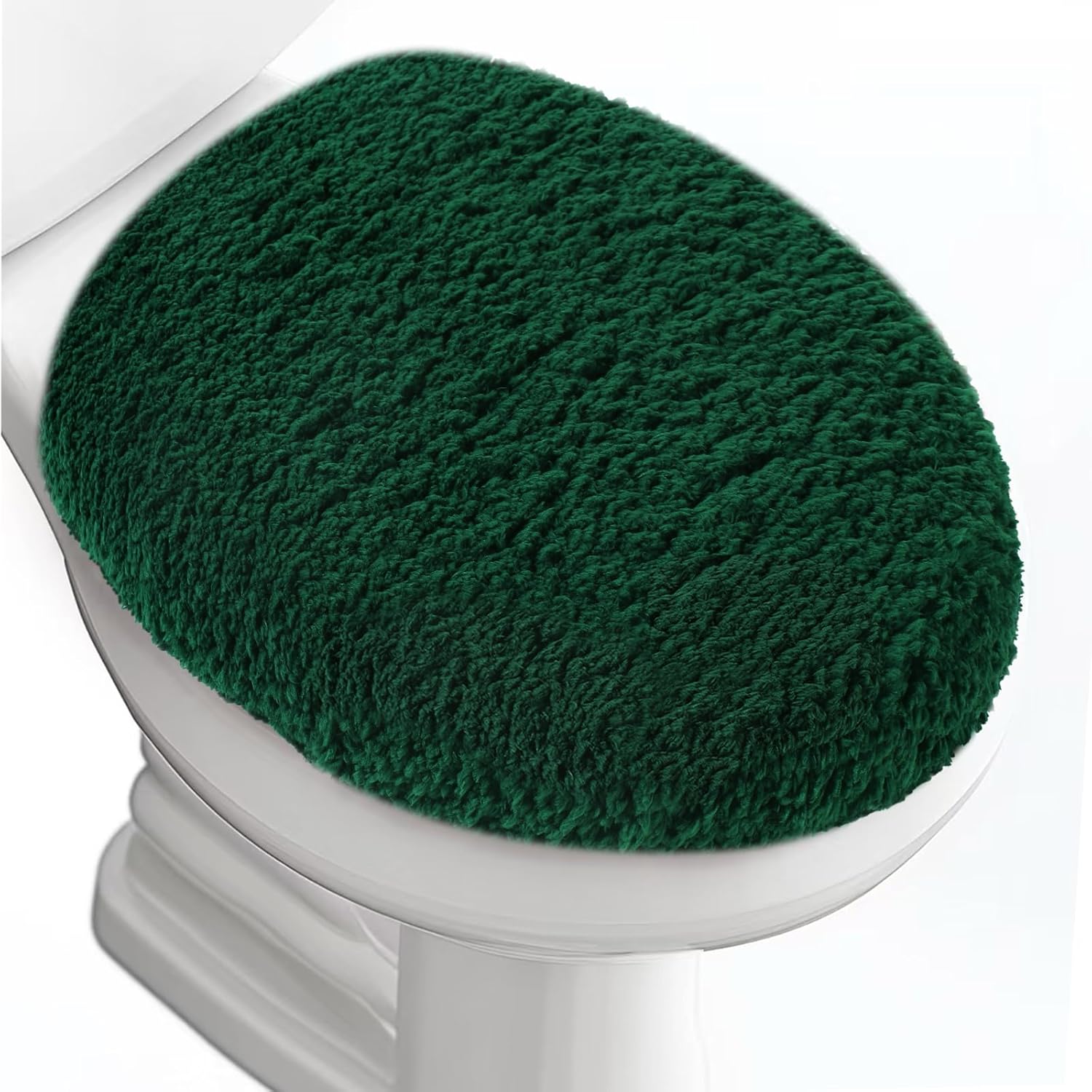 luxury soft microfiber toilet lid cover machine washable solid toilet seat cover 17.5" x 15" adjustable rubber backing fits most 16-17.5" l x 14-16" w round oblong and elongated toilet seat hunter green 17"lids