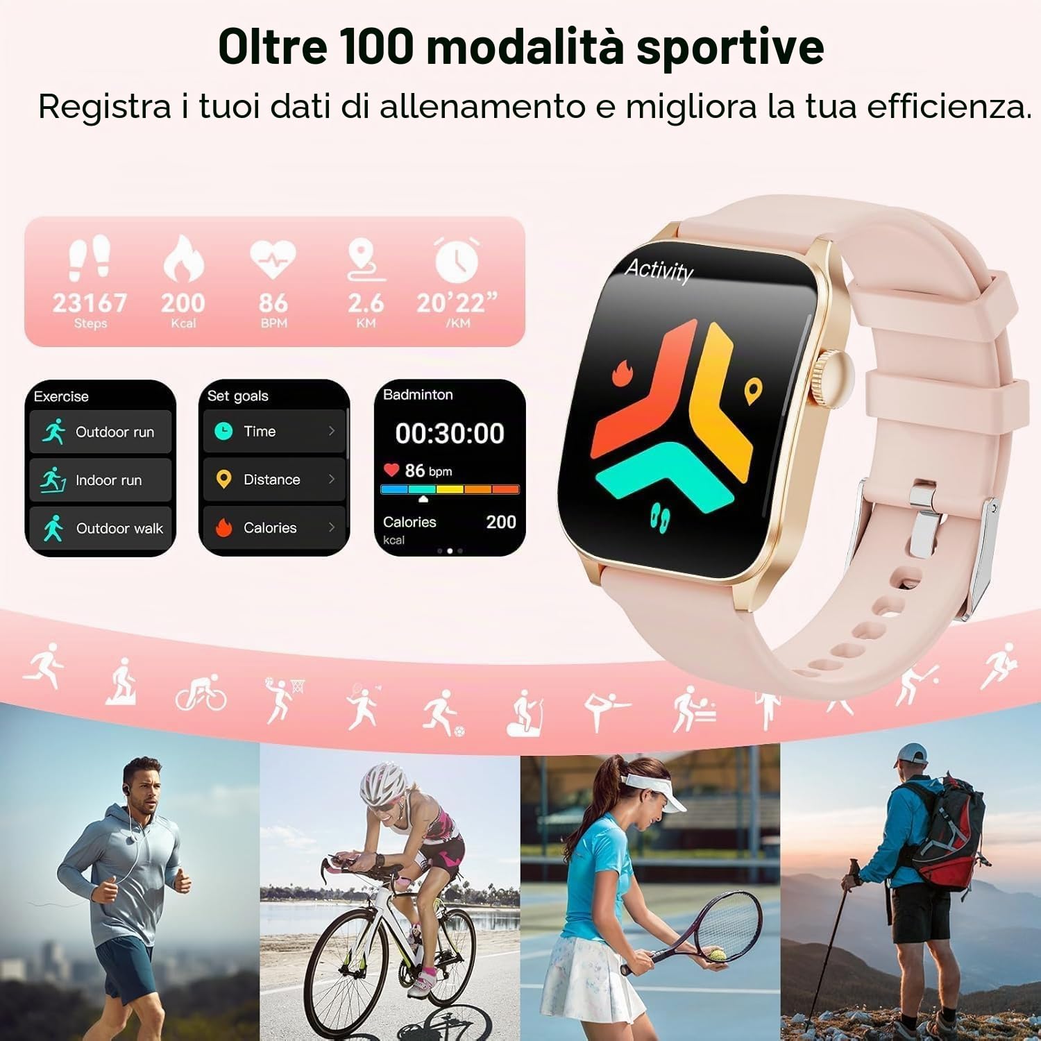 Smartwatch da donna con effetto/risposta alle chiamate, schermo curvo HD da 1,91 pollici, orologio fitness con sonno/cardiofrequenzimetro, 110+ Activity Tracker, impermeabile IP67 Smartwatch