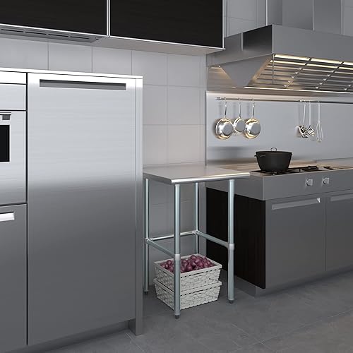 Miniatura 9 de AmGood Mesa de trabajo de acero inoxidable con base abierta, banco de trabajo de metal (base abierta de mesa de acero inoxidable, 24 pulgadas de