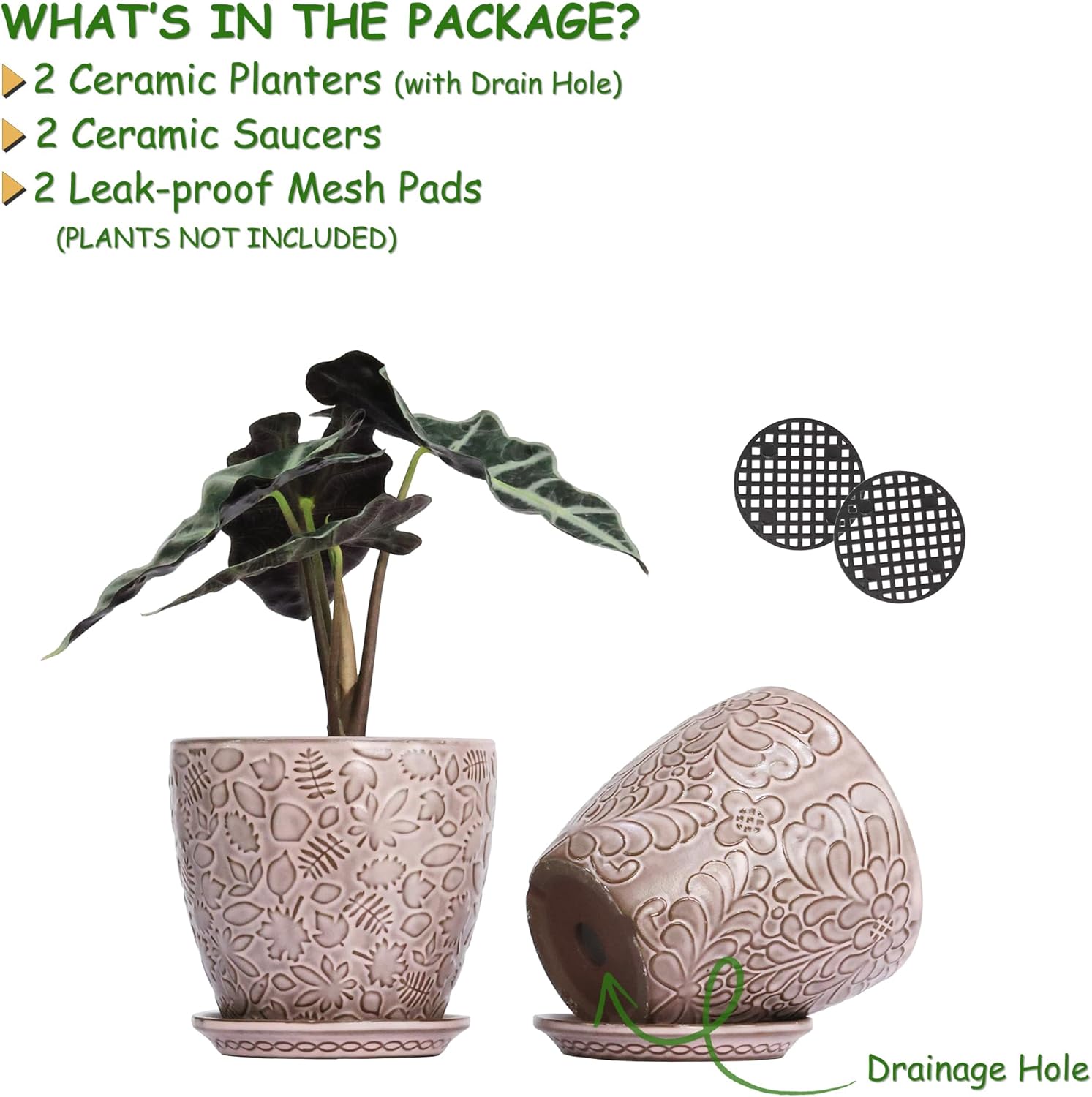 6 Inch Retro Ceramic Planter Set of 2 with Drainage Hole and Saucer for Plants, Indoor-Outdoor Garden Pots for Succulent, Orchid, and Flower (Fits Inner Pots Up to 5 Inches, Retro Peach) - Image 5