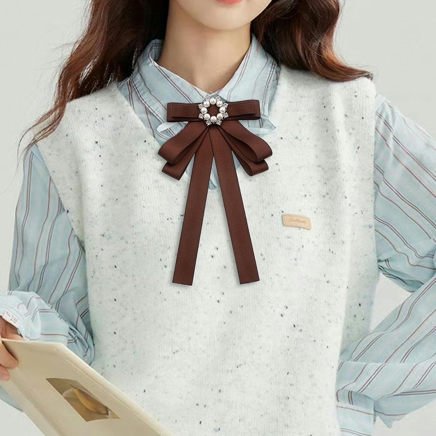 Coffee Brown Necktie Fashion School Uniform Bows Tie Solid Color Necktie for Women's Shirt