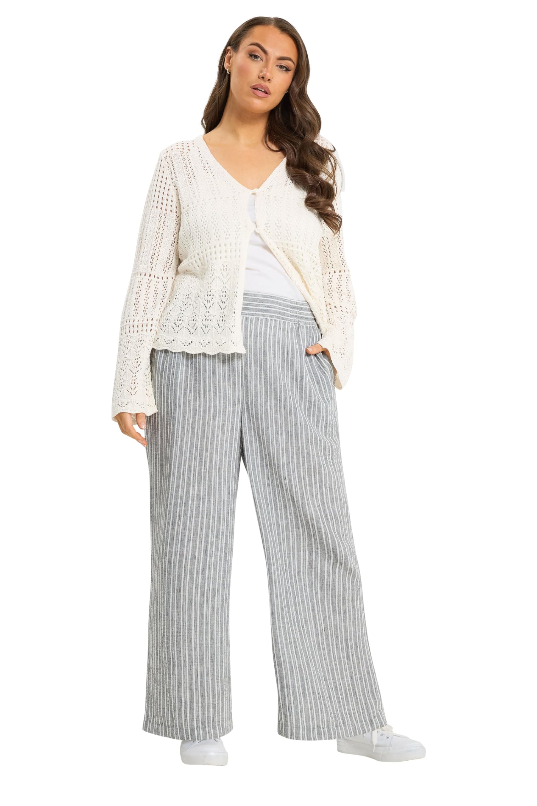 Yours Women's Ivory Curve White Pointelle Knitted Cardigan - Plus Size Curve