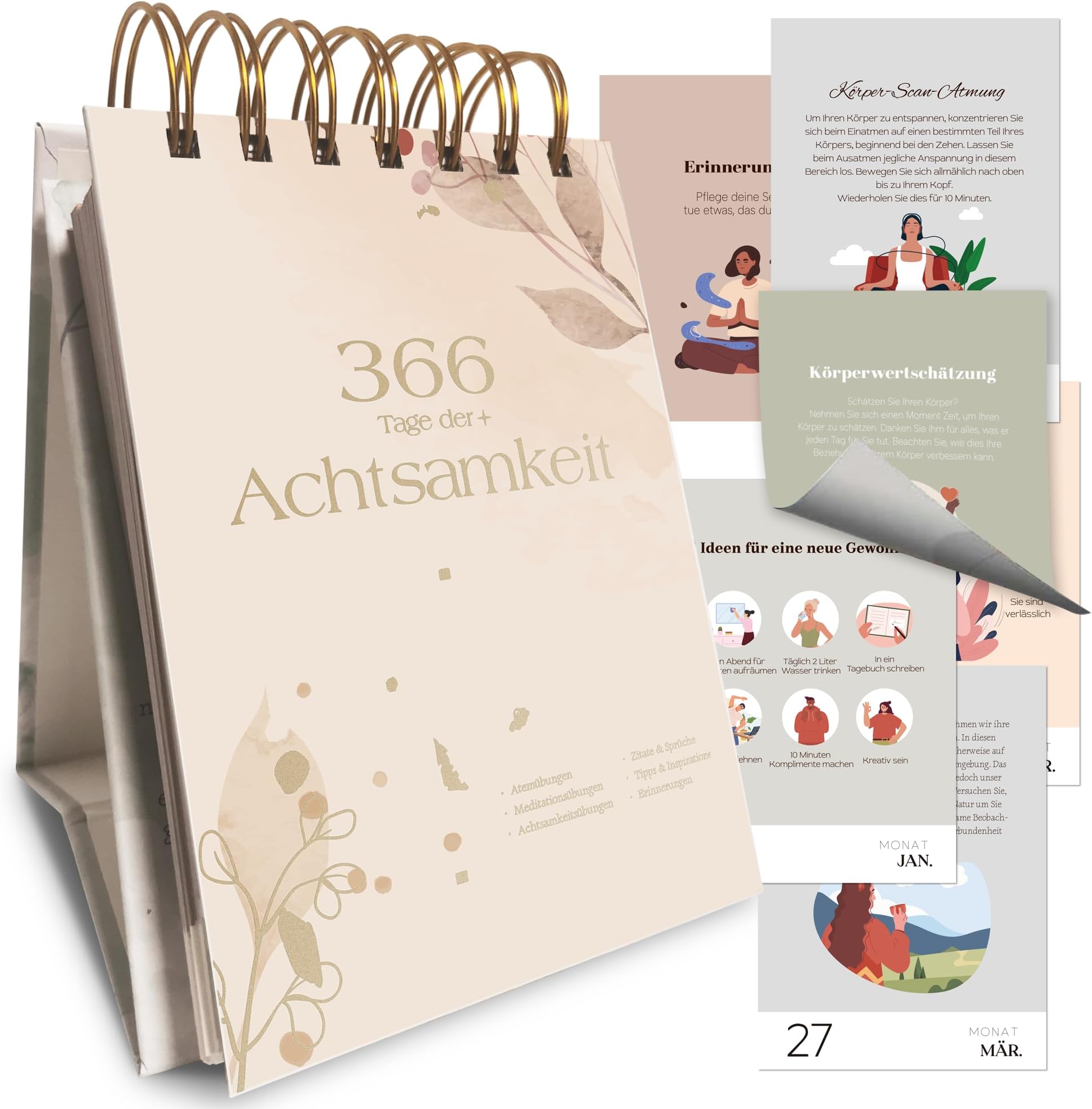 Motivationskalender 2025 - 365 Tage Achtsamkeit & Positive Sprüche - Englischer Tischkalender Für Damen