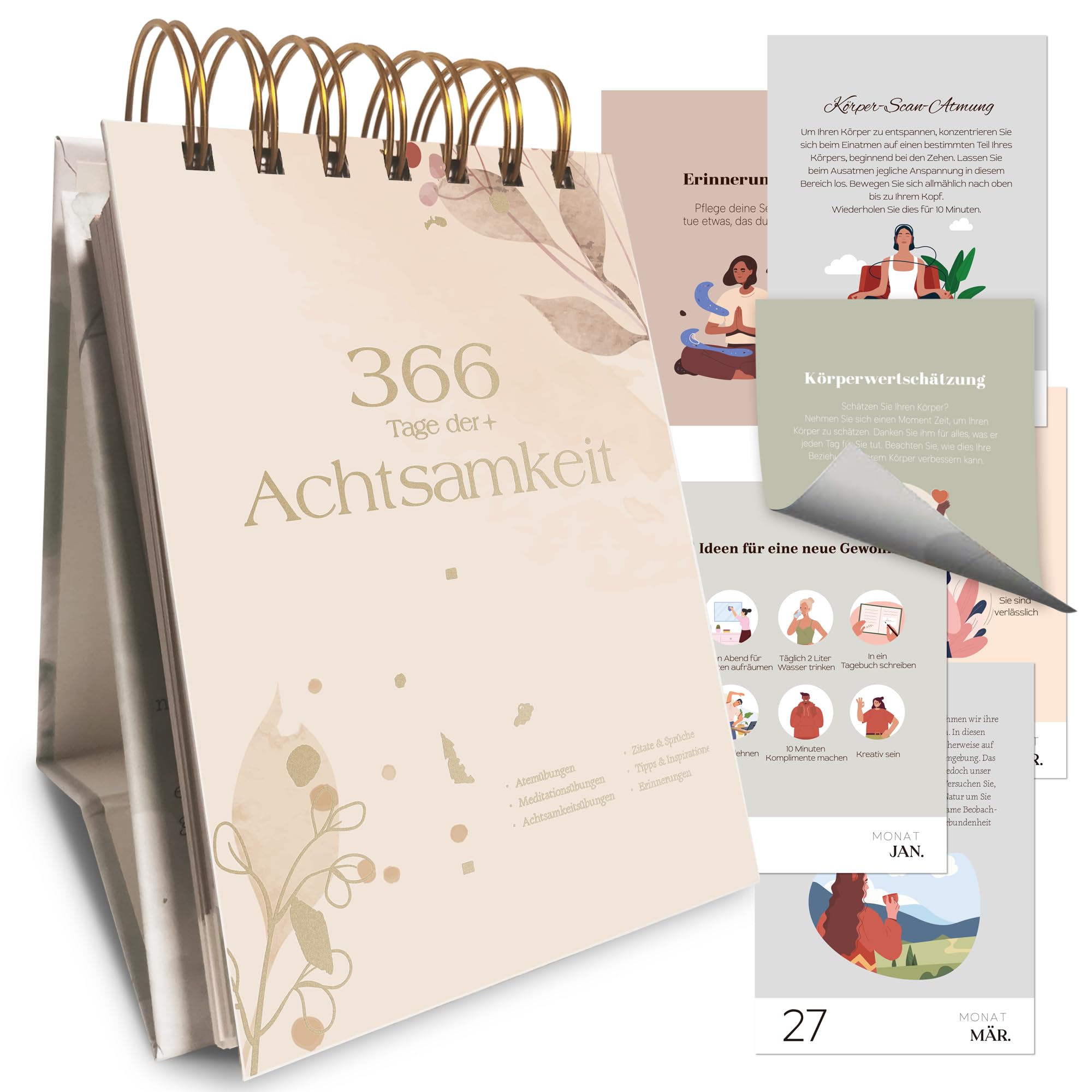 BIROYAL Tear-off calendar 2024, daily tear-off calendar 2024 for 366 days mindfulness and inspiration