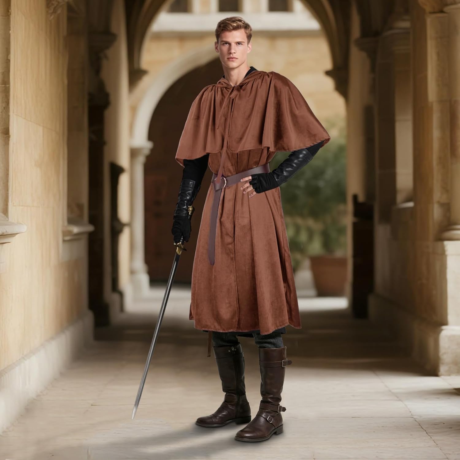 Renaissance Costumes Cloak with Hood Arm Holes Women Medieval Hooded Cape for Halloween Cosplay - Image 7