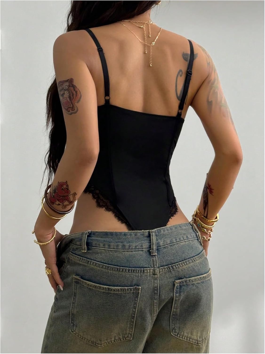 Milumia Women's Floral Lace Spaghetti Strap Sheer Mesh Corset Top Sleeveless Cami Bodysuit Tops - Image 2