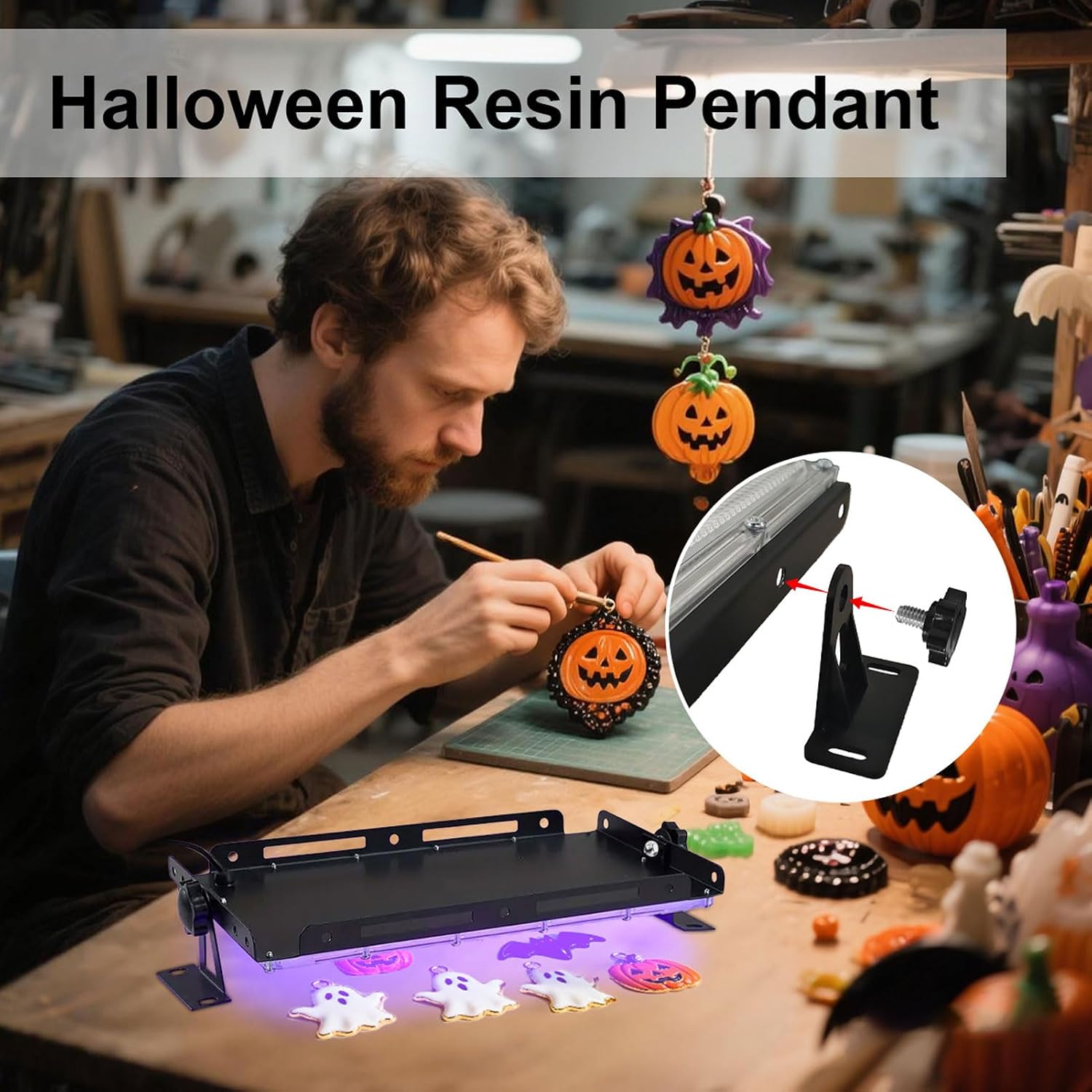 Fafeicy 395nm Curing Lamp with Stand 12W High Power Output LED Curing Light IP65 for Resin Projects (96 Light Beads)