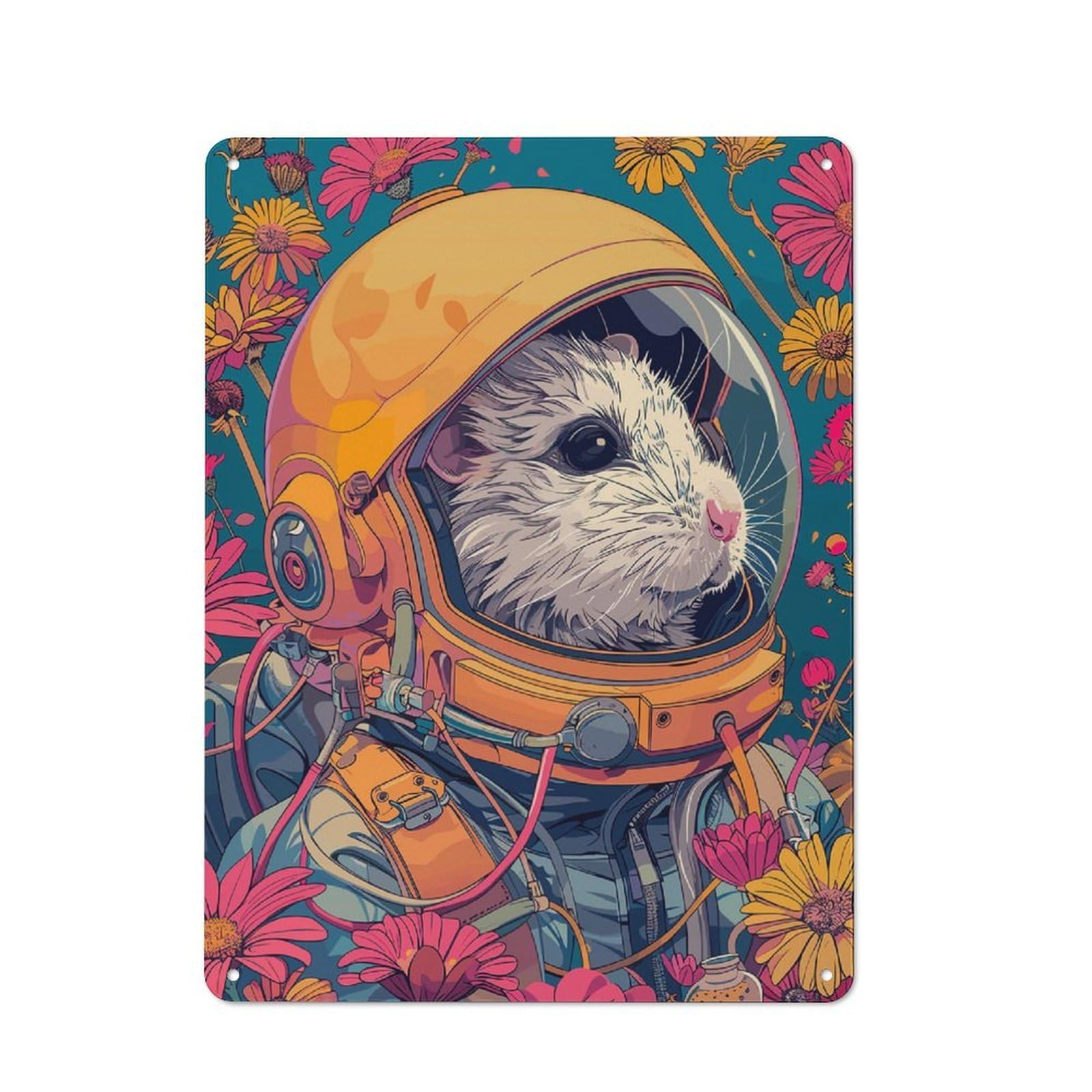 Junmoney Astronaut Hamster Space For Café Or Restaurant, Vintage Metal Sign 40X30cm, For Vintage Wall Decor Fans, For Cafés, Pubs And Restaurants