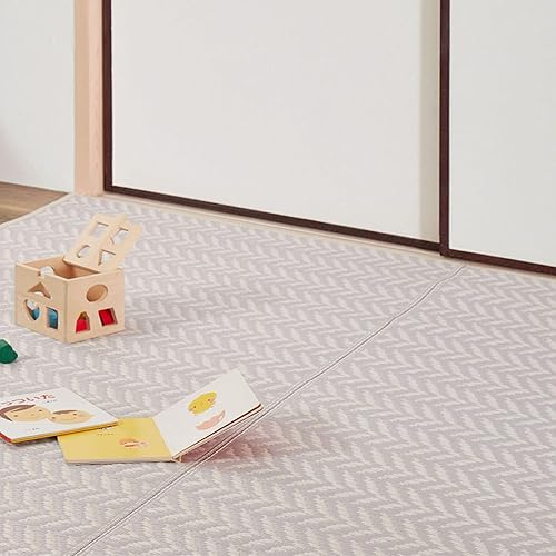 萩原 洗える い草風カーペット 裏貼り パスラッシュ パープル 江戸間4.5畳 約261X261cm 上敷き ヘリンボーン風 パステルカラー 子供部屋 ペット