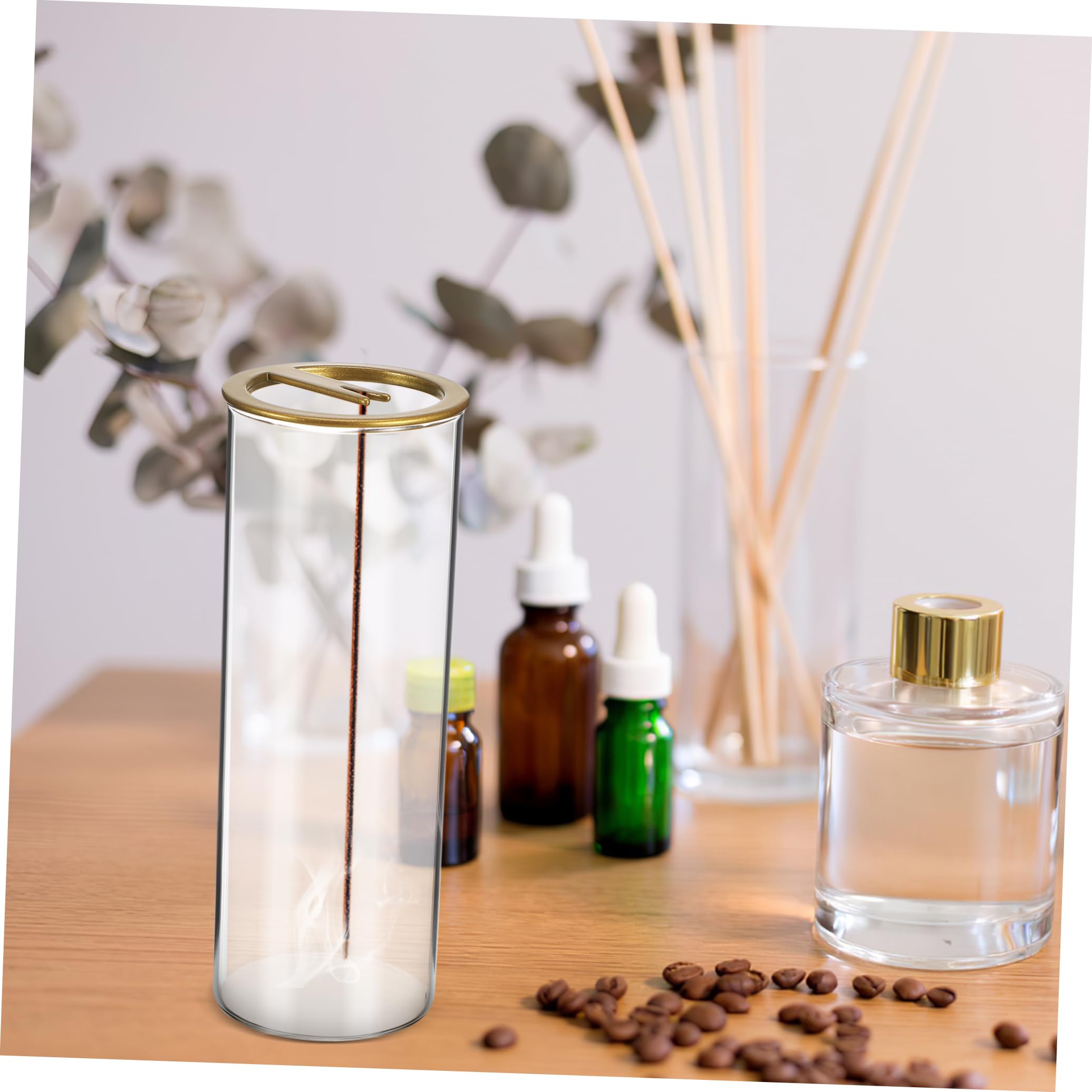 Amosfun Porta Incenso Capovolto per Bastoncini Raccogli Cenere in Vetro e Supporto in Carbonio, Anti-cenere e Stabile, Kit 2 Pezzi per Casa, Yoga e Spa