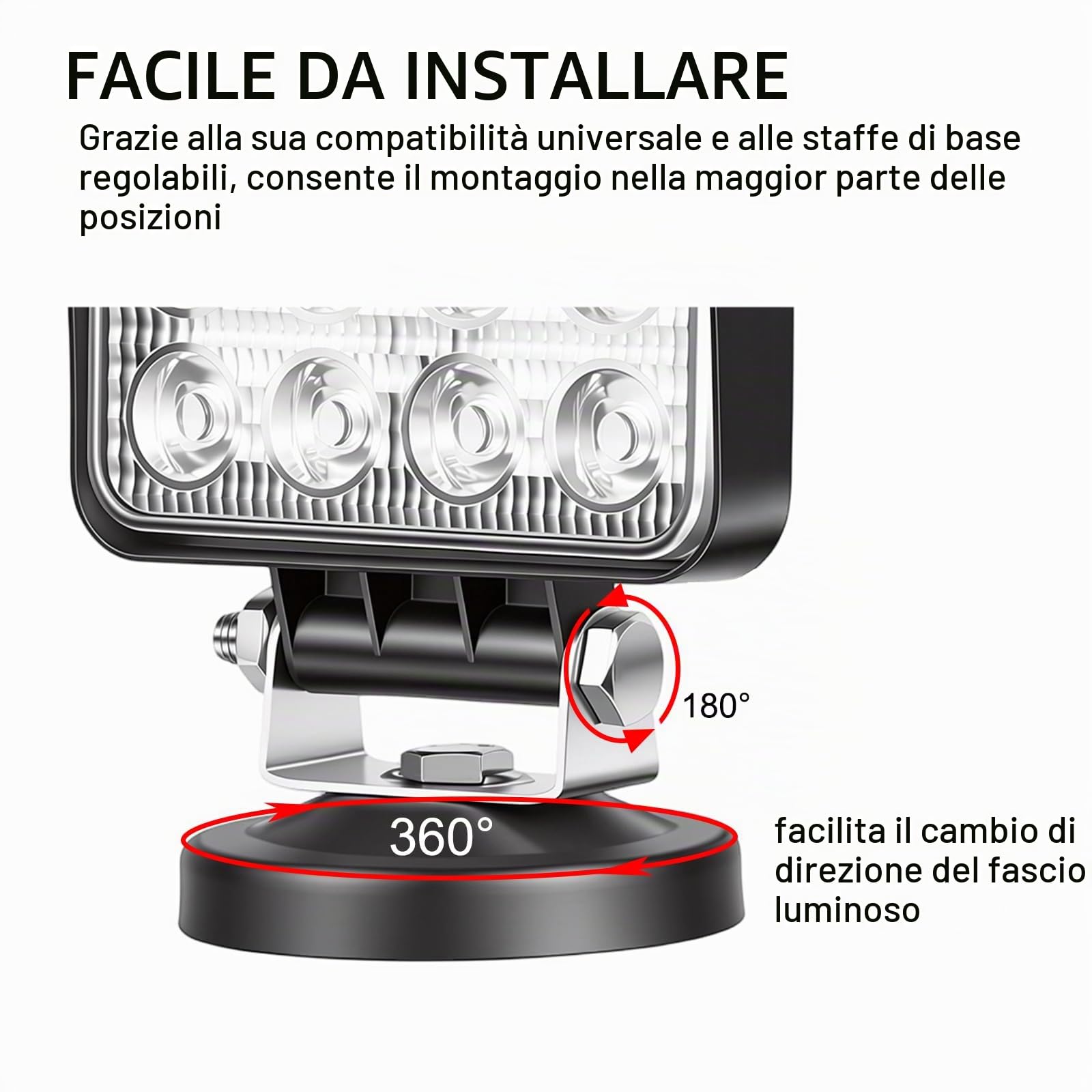 RIGIDON 2x faro da ricerca led, luce da lavoro con magnetica 4 pollici 48W | 12V 24V, cavo 5 metri, interruttore accendisigari, per auto fuoristrada, camion SUV UTE 4x4 barca, floodlight, 6000K bianca