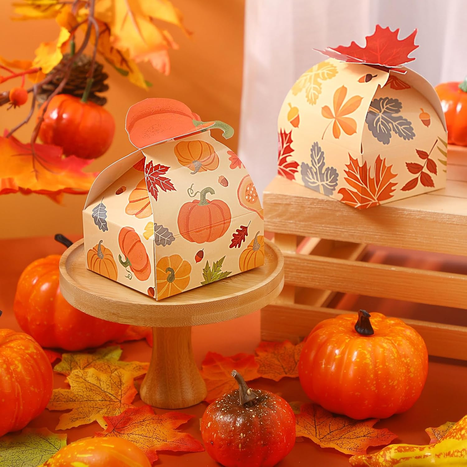 Pasimy 36 Pack Fall Party Favor Boxes Pumpkin Maple Leaf Paper Candy Treat Boxes for Thanksgiving Autumn Harvest Halloween Birthday Party Favor Gifts Decorations - Image 2