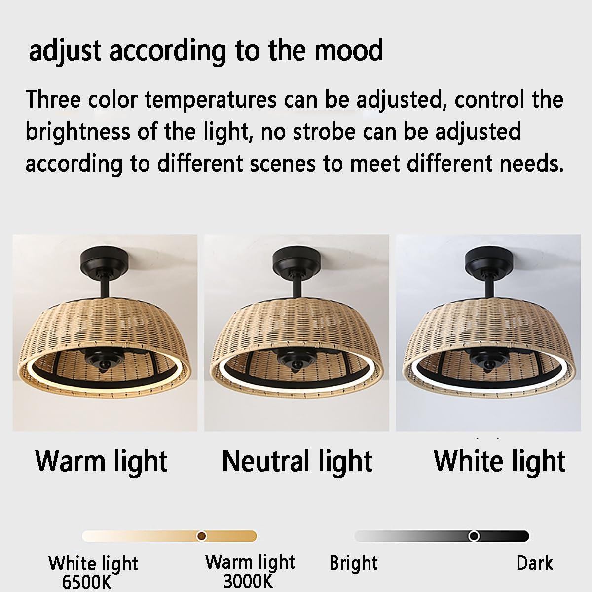 Ventilatore da soffitto a gabbia con luci, ventilatore da soffitto con telecomando dimmerabile a LED, ventilatori da soffitto a basso profilo, motore reversibile silenzioso, per camera da letto,