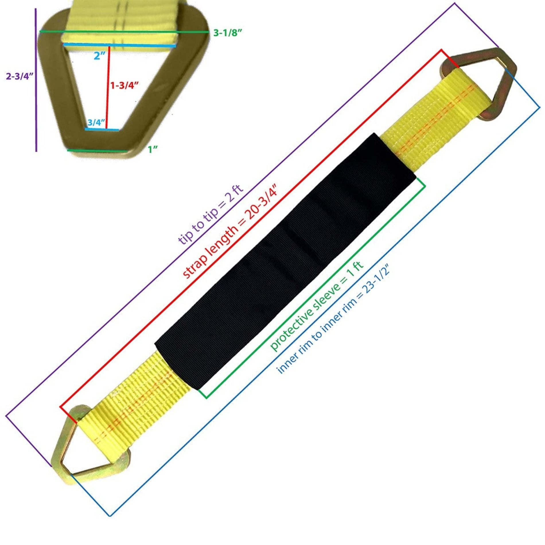 4 unidades de 24 "x 2" eje correa con 10.000 Libra resistencia a la rotura, accesorios de sujeción de remolque de coche con funda protectora y D-Rings