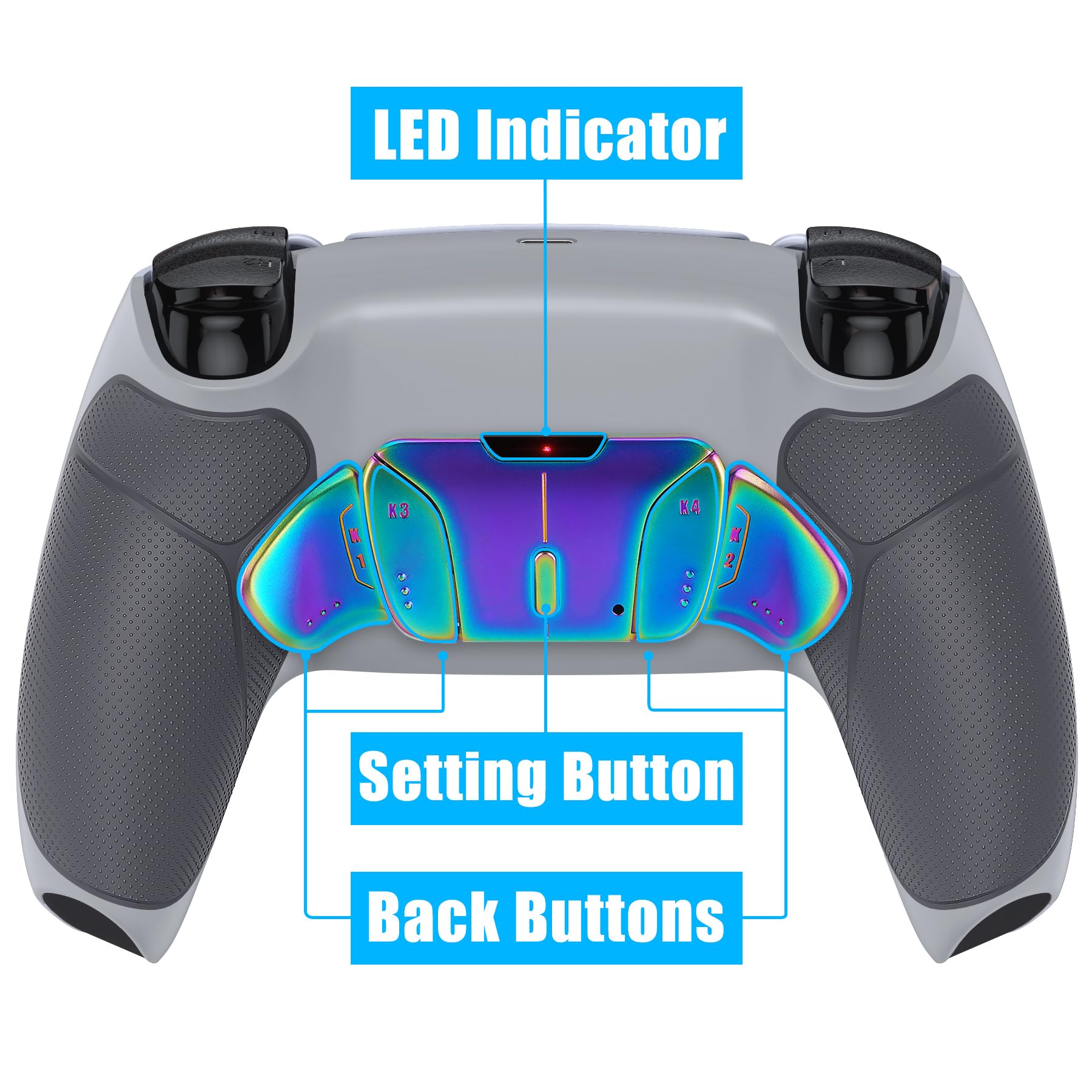 eXtremeRate Rise4 Remap Kit Metallo per ps5 Controller BDM-010/020, 4 Palette Paddles Back Button Programmabili per ps5 Joystick, Cover Grip&Tasti Posteriori Accessori Kit-Grigio Blu Viola