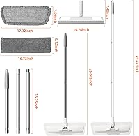 Vista 2 de Trapeador de microfibra con 4 almohadillas lavables y escoba para limpieza de suelos húmedos y secos, con mango ajustable giratorio de 360°
