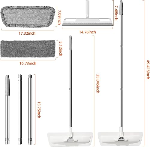 Miniatura 2 de Trapeador de microfibra con 4 almohadillas lavables y escoba para limpieza de suelos húmedos y secos, con mango ajustable giratorio de 360 para