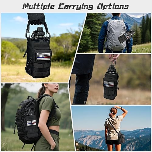 Miniatura 44 de Botella de agua aislada de 32 onzas, jarra de agua negra militar de acero inoxidable con manga, botellas de agua para gimnasio para hombres,