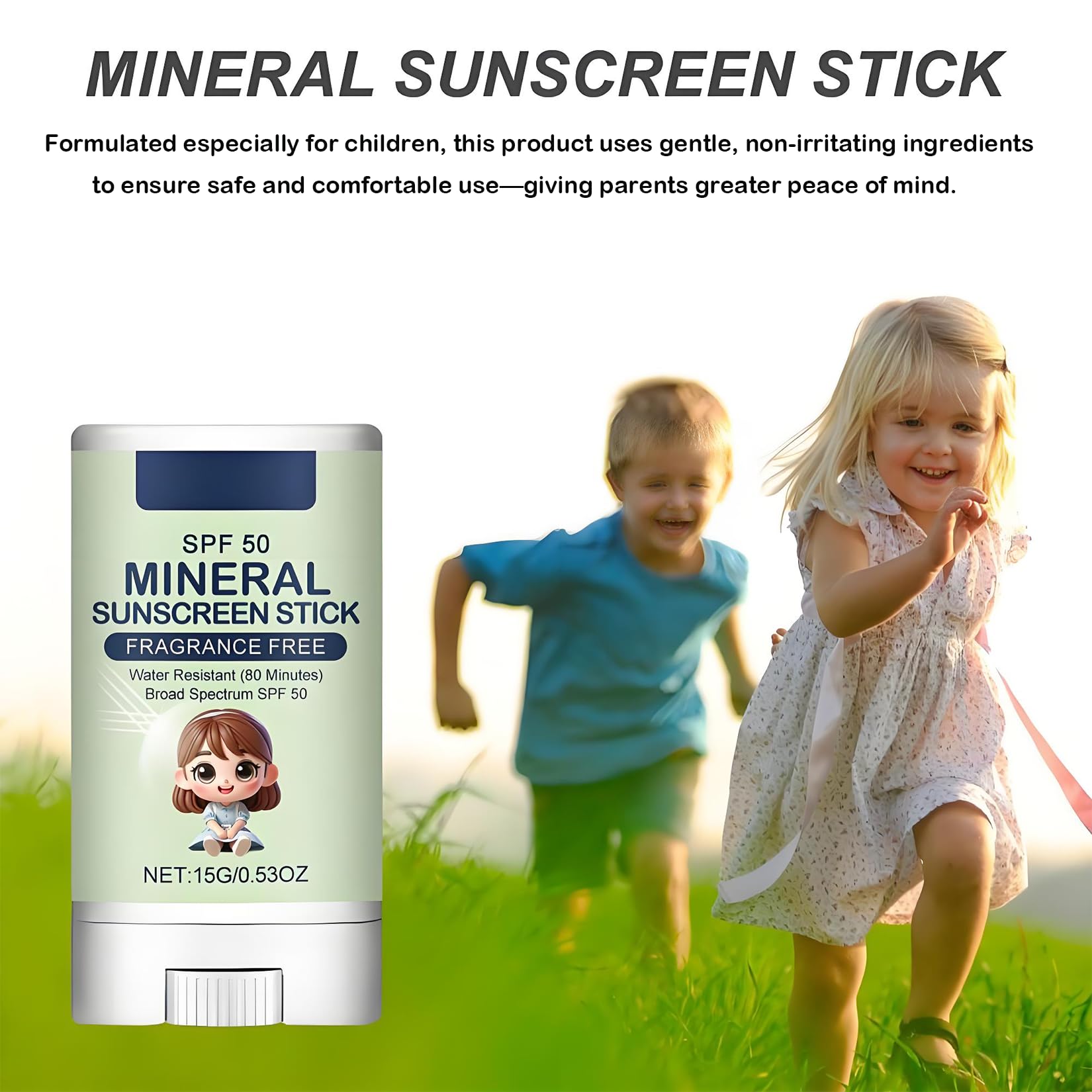 Fragrance-Free Mineral Sunscreen Stick SPF 50 for Face & Sensitive Skin, Waterproof, Broad Spectrum UVA UVB Protection - Image 2