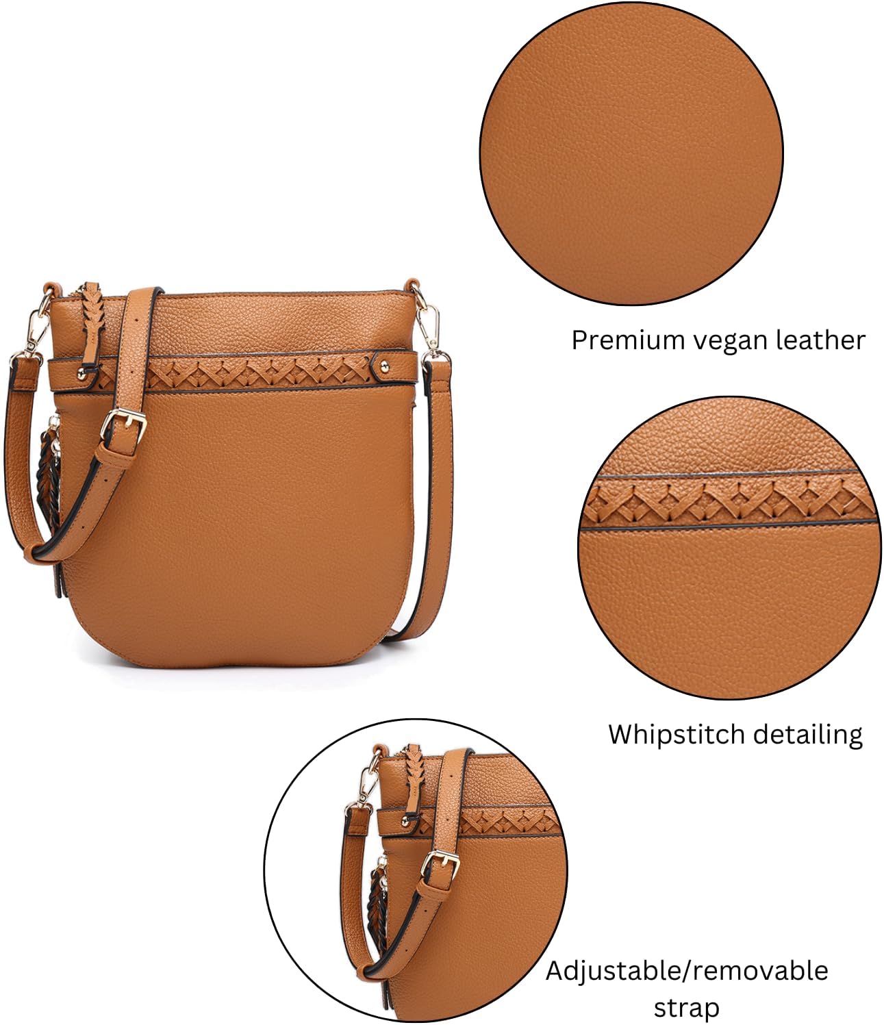 Esther Vegan Leather Whipstitch Crossbody Bags Trendy Hobo Purses Shoulder Handbags for Women