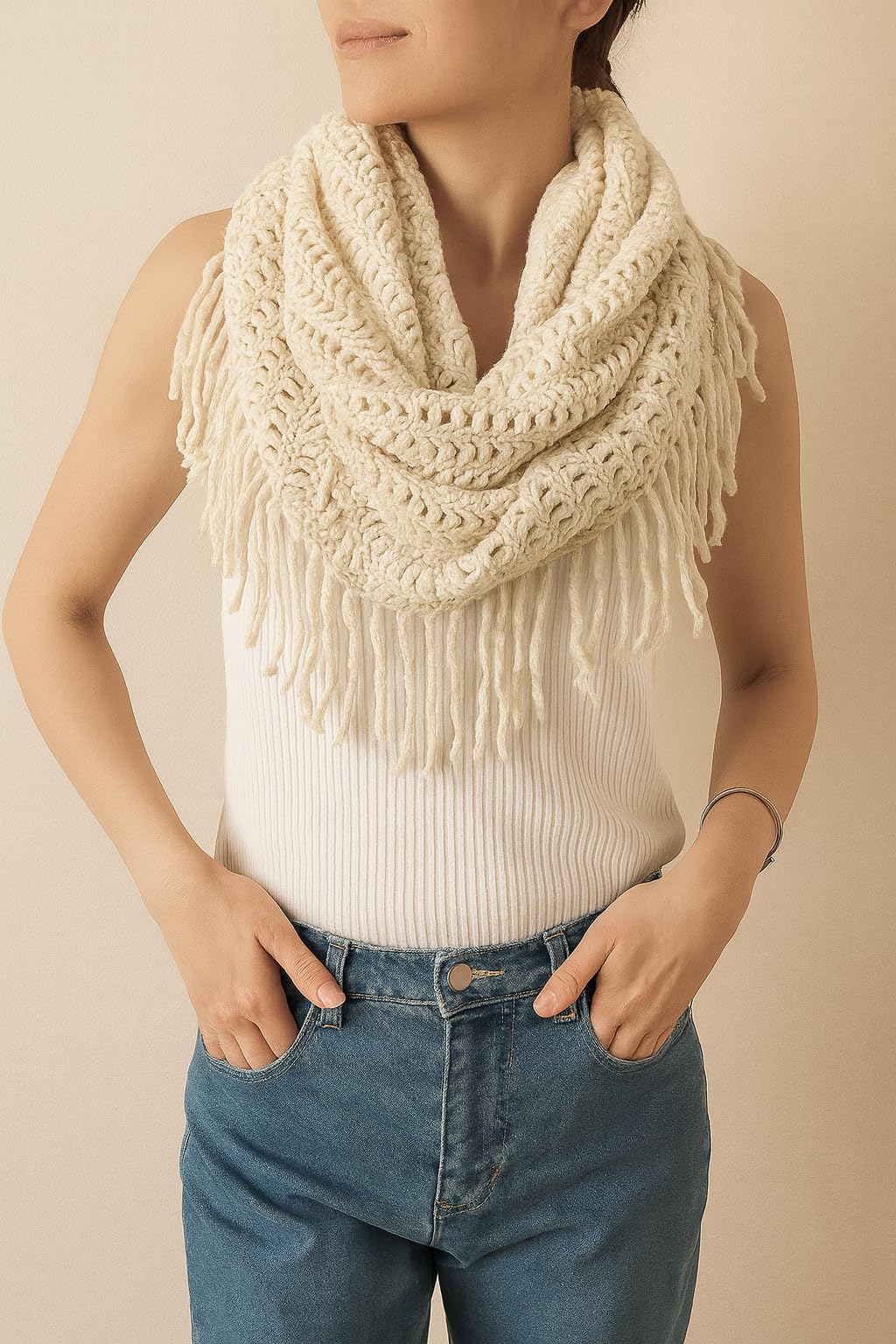stylesilove Sciarpa da donna in maglia morbida con nappe infinito - 8 colori