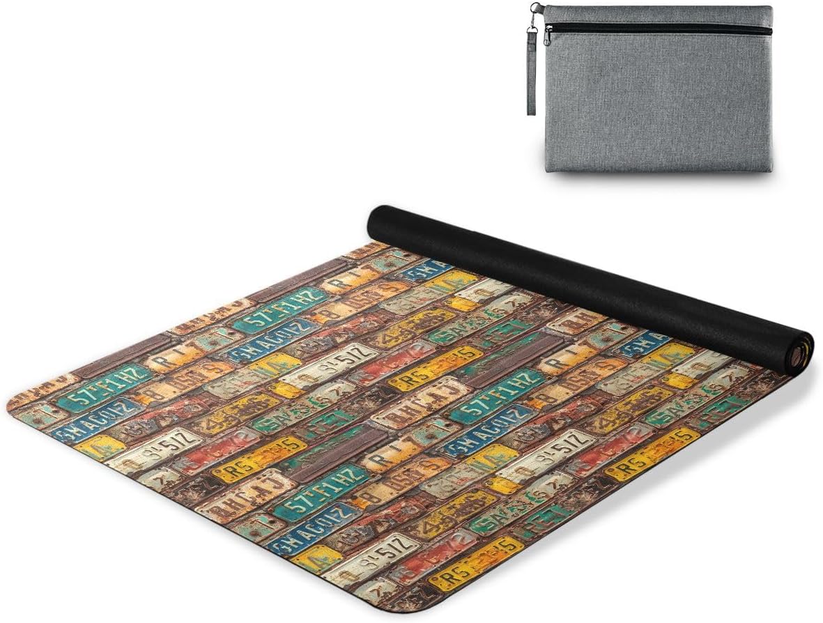 ALAZA Old License Plates Museum on Bricks Yoga Mat Non Slip Fitness Exercise Mat, Workout Mat for Yoga, Pilates and Floor Exercises