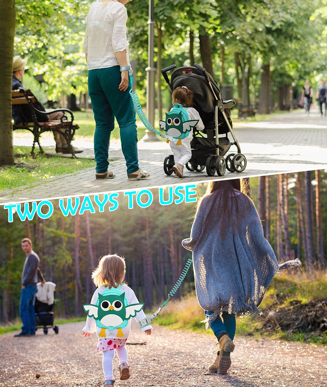 Harnais de Sécurité Enfant, Sac à Dos avec Laisse Anti-perdu 1.5 m, Rênes de Sécurité pour Bébé, Bracelet Poignet (Chouette)
