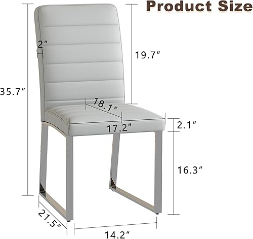 Miniatura 2 de Juego de 4 sillas de comedor modernas, sillas de cocina de piel sintética gris, sillas de comedor tapizadas sin brazos con patas mentales plateadas,