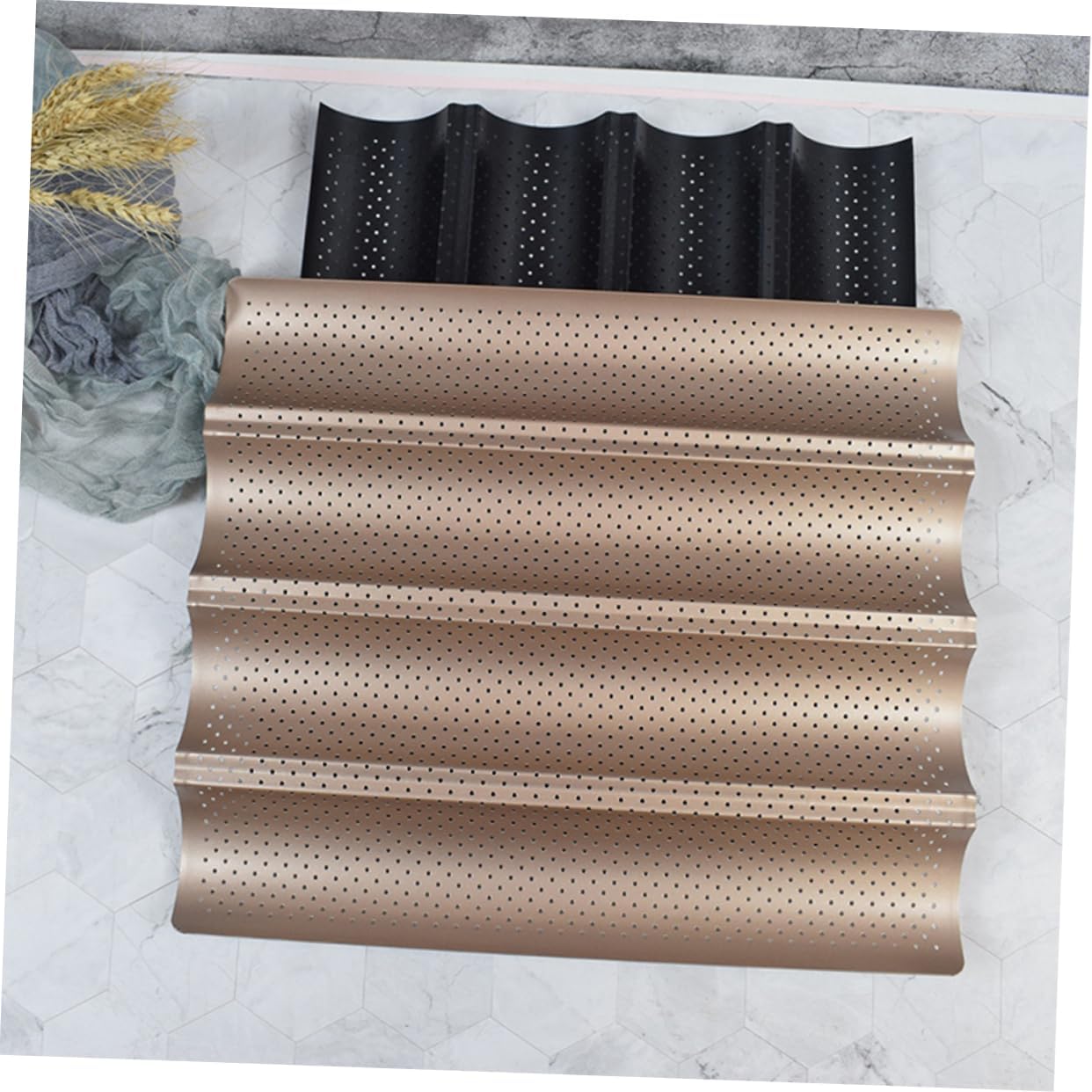 1pc Non-stick Baguette Baking Pan Long Strip for Bread Loaf Sourdough Homemade Breads Heat- Baking