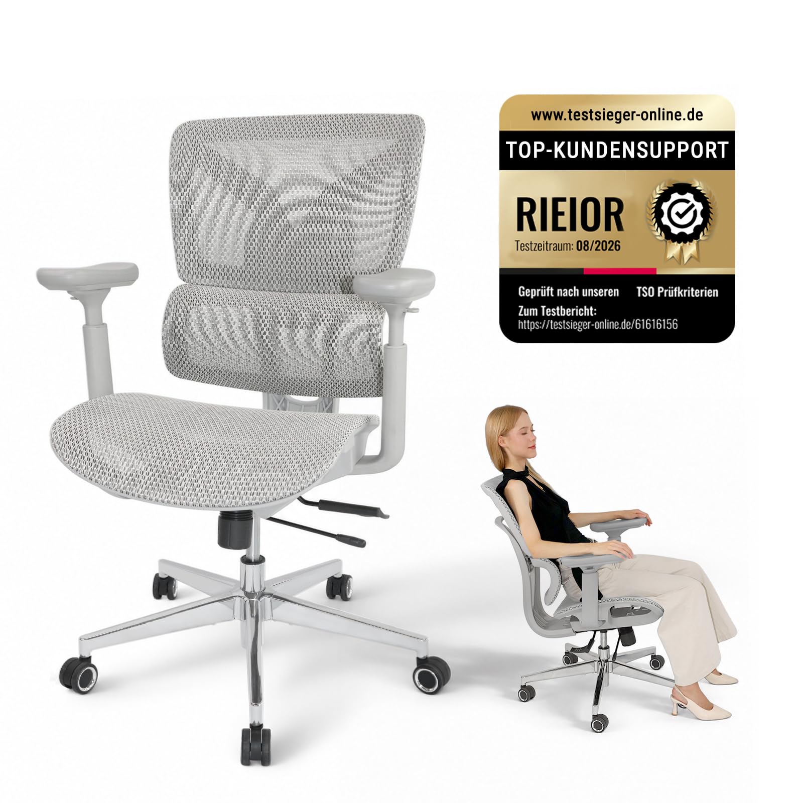 RIEIOR Ergonomischer XXL Bürostuhl, Verstellbare Sitztiefe