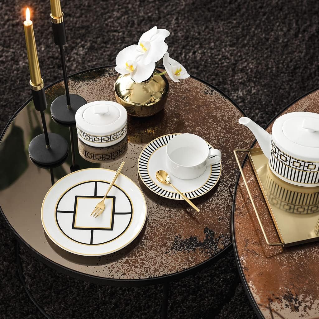 Villeroy & Boch MetroChic Dessert/Breakfast Plate, 8.75 in Diameter, White/Black/Gold