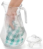 Vista 5 de Lawei Paquete de 2 jarras acrílicas de 68 onzas / 2 litros, jarras de agua de plástico transparente con tapa y boquilla, recipientes de té helado