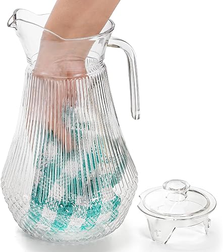 Miniatura 5 de Lawei Paquete de 2 jarras acrílicas de 50 onzas, jarra de agua de plástico transparente con tapa y boquilla, recipientes de té helado para