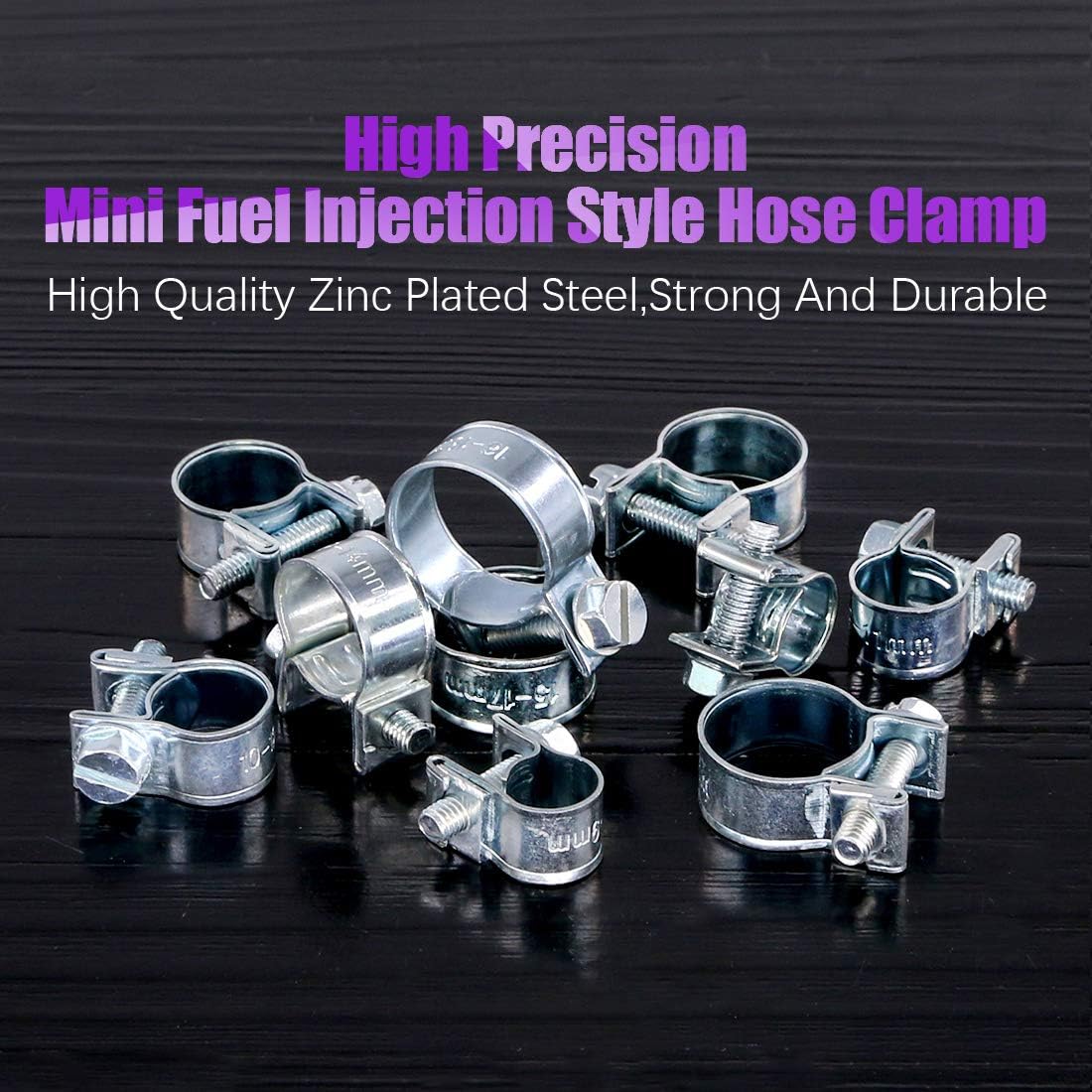Swpeet 92Pcs 10 Sizes Zinc Plated Mini Fuel Injection Line Style Hose Clamp Assortment Kit Perfect for Automotive, Agriculture, Plant & Construction